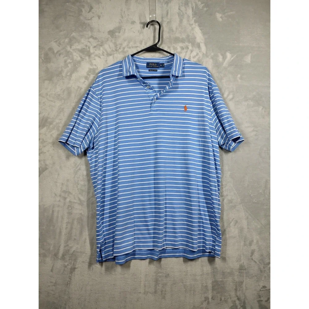 Polo Ralph Lauren Mens XL Pima Soft Touch Striped Polo Shirt Blue White Short Sl